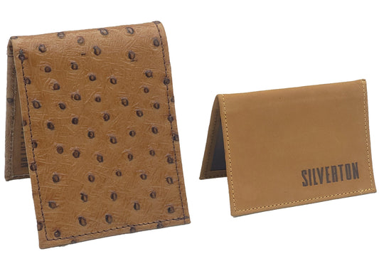 Silverton All Leather Ostrich Print Bi-Fold Wallet (Honey)