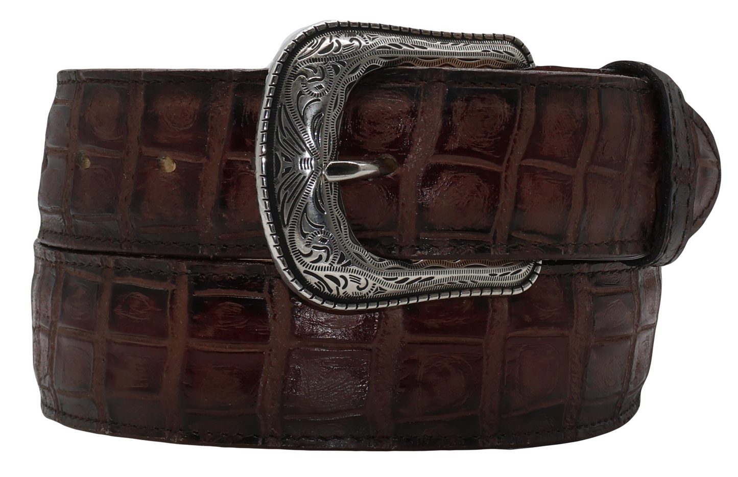 Silverton Crocodile Belly Print All Leather Western Belt (Cherry)