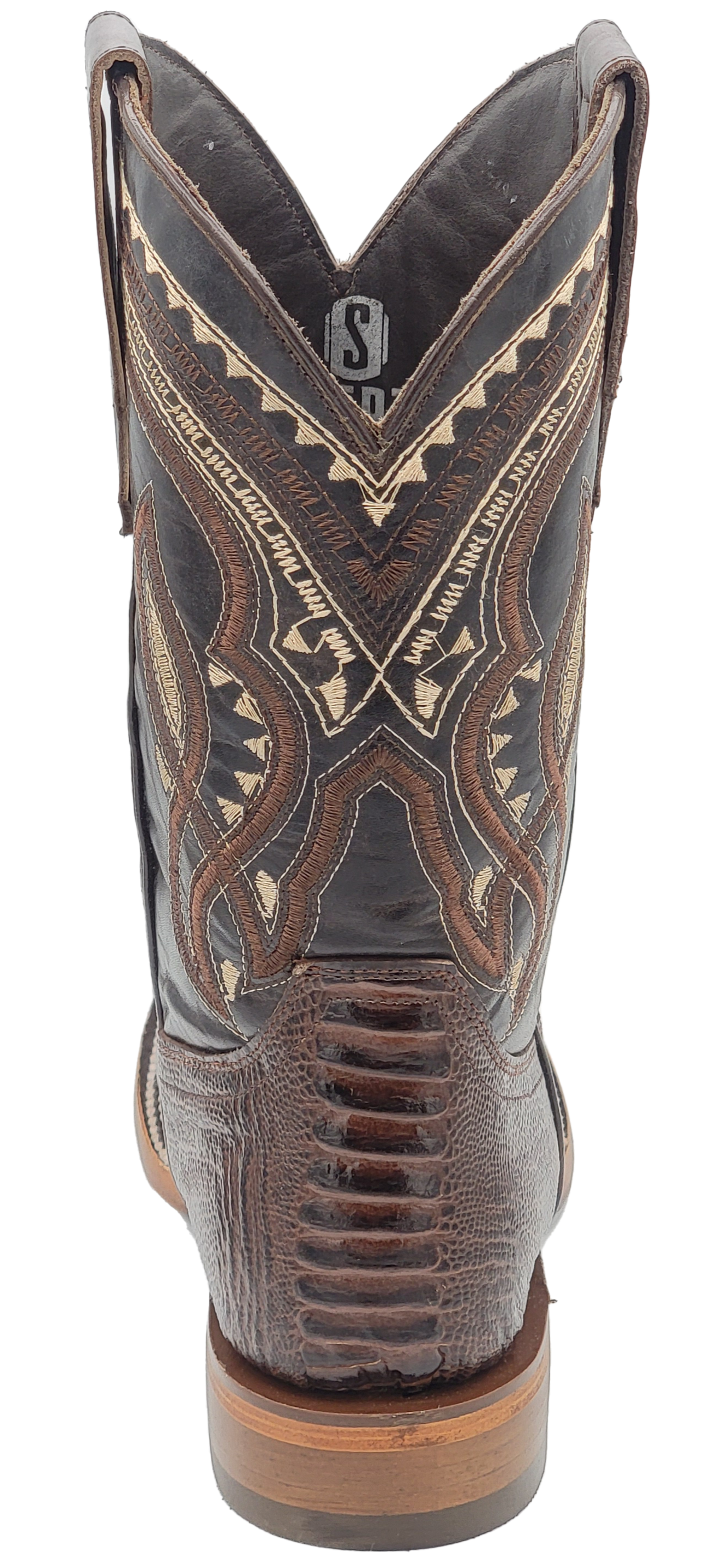 Silverton Ostrich Leg Print Leather Wide Square Toe Boots (Brown)