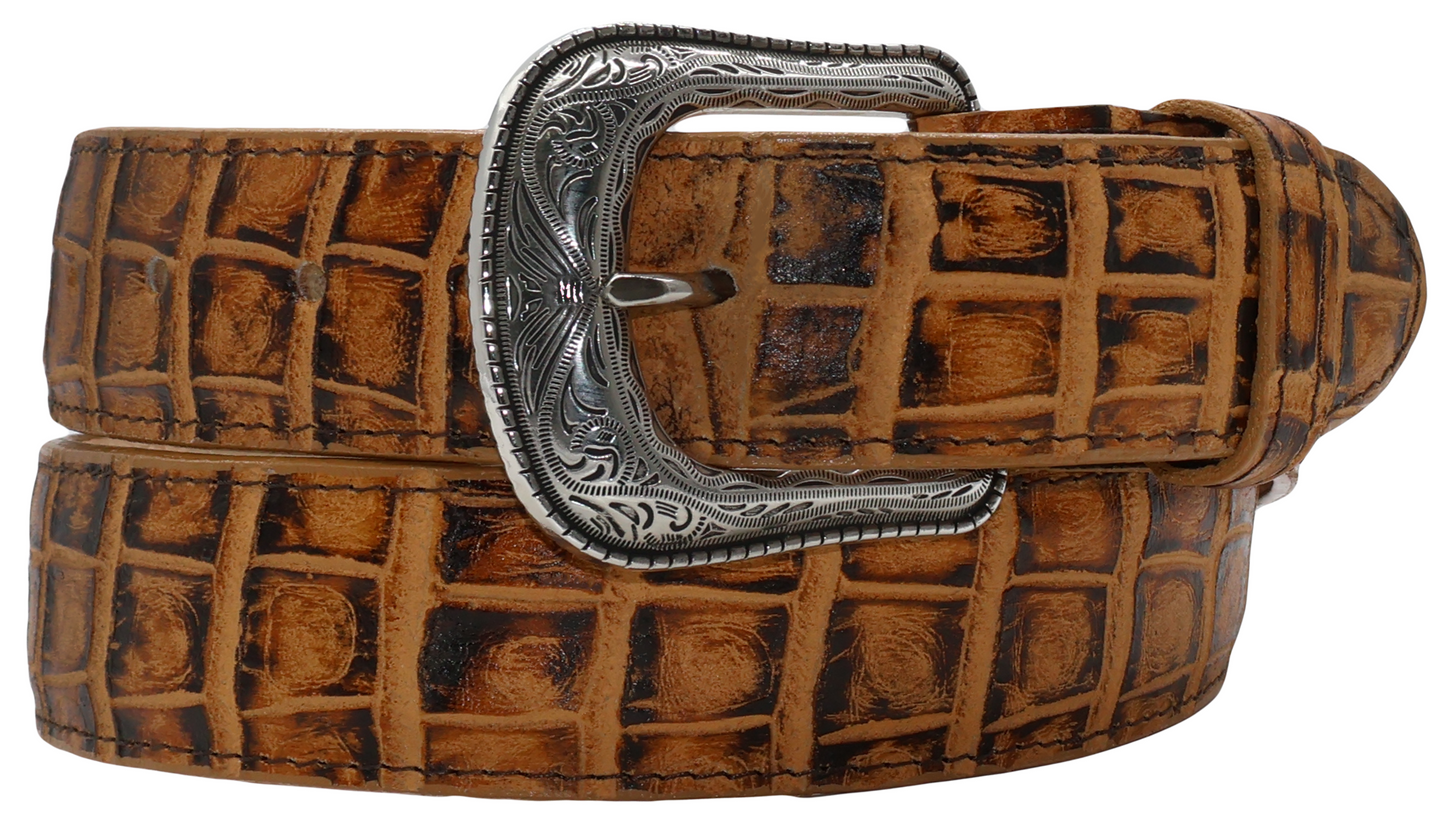 Silverton Crocodile Belly Print All Leather Western Belt (Buttercup)