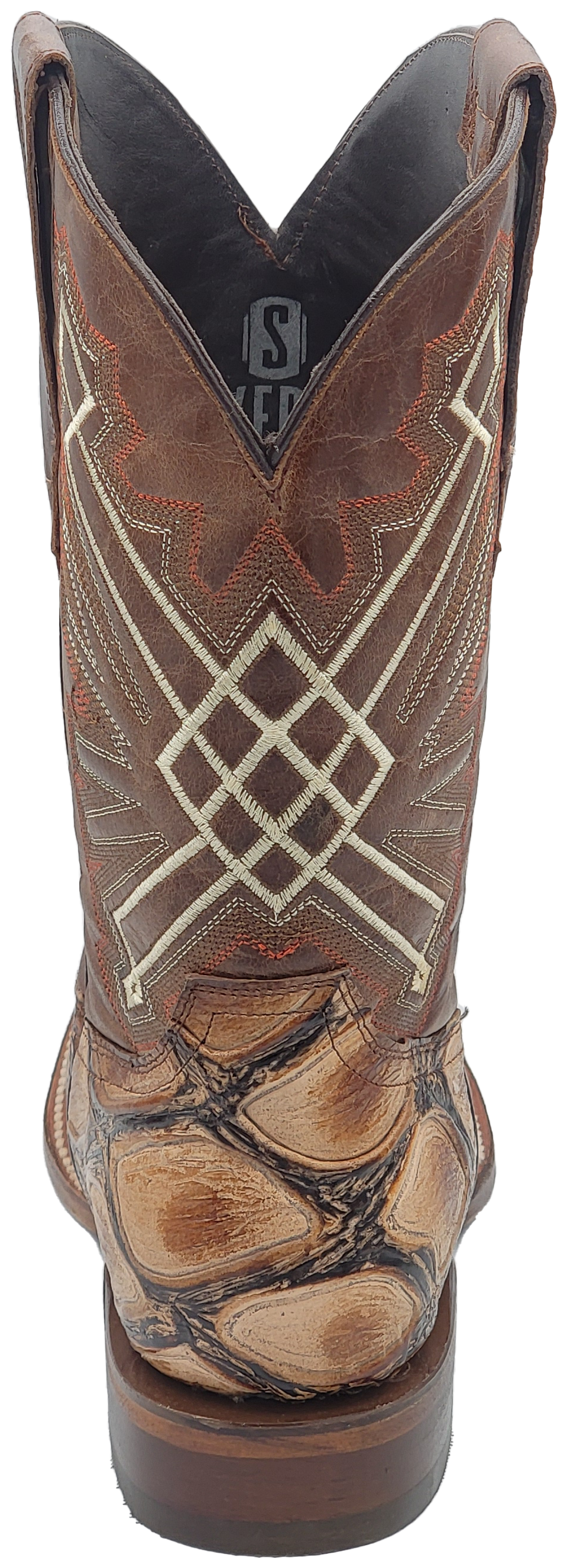 Silverton Pirarucu LG Print Leather Wide Square Toe Boots (Beige)