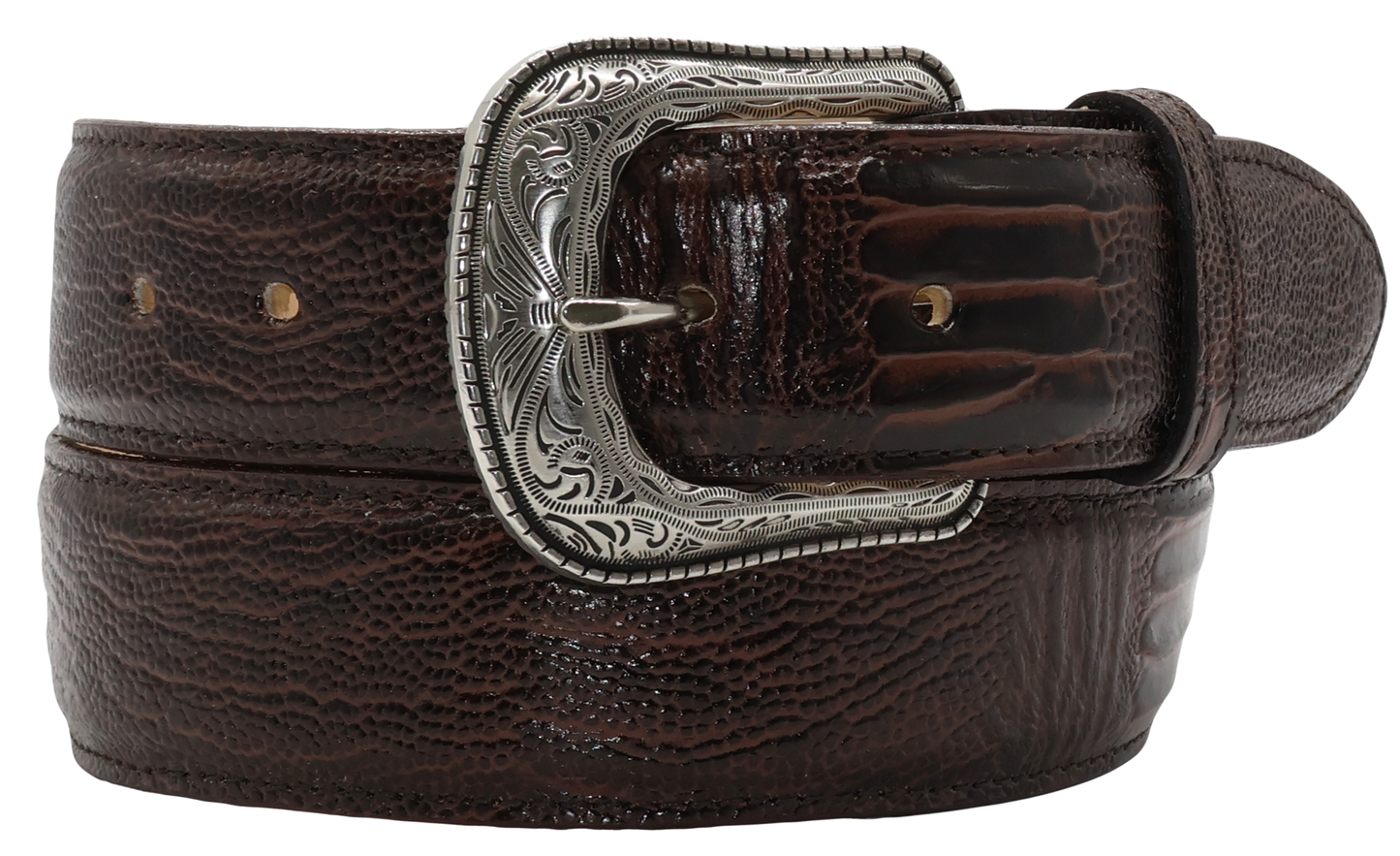 Silverton Ostrich Leg Print All Leather Western Belt (Brown)