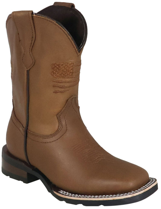 Silverton Kids Patriot All Leather Wide Square Toe Boots (Tobacco)