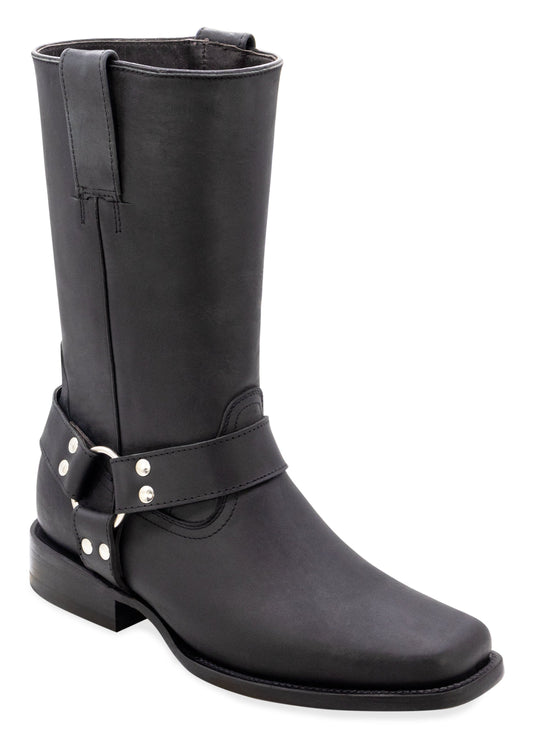 Silverton Harley All Leather Square Toe Boots (Black)