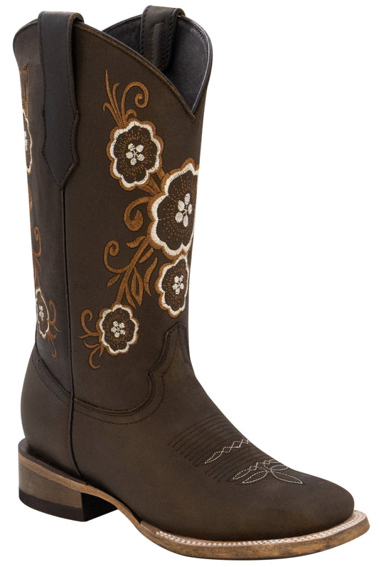 Silverton Linda All Leather Wide Square Toe Boots (Brown)