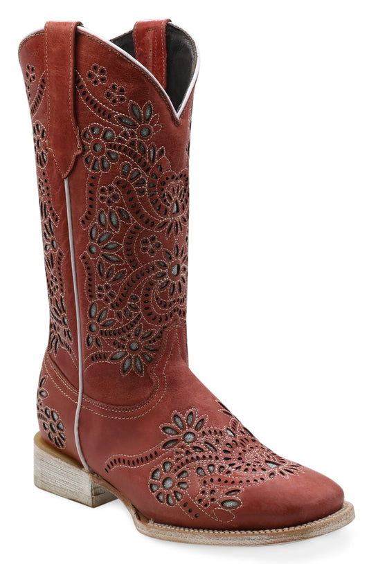 Silverton Celina All Leather Wide Square Toe Boots (Pink)
