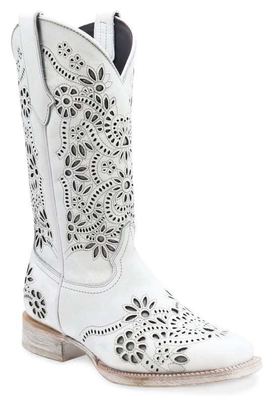 Silverton Celina All Leather Wide Square Toe Boots (White)