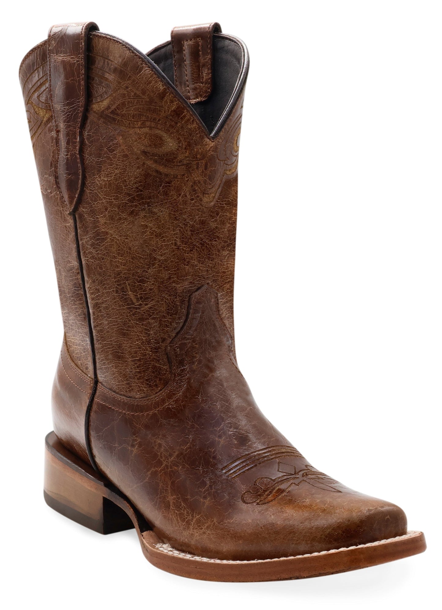 Silverton Chloe All Leather Wide Square Toe Boots (Tobacco)