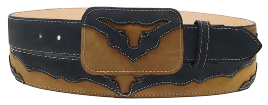 Silverton Longhorn Laser All Leather Belt (Black/Honey)