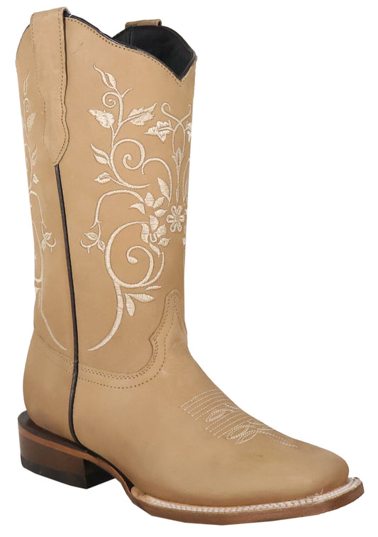 Silverton Jennifer All Leather Wide Square Toe Boots (Beige)