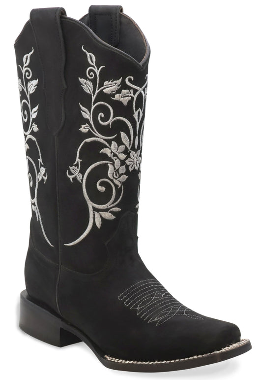 Silverton Jennifer All Leather Wide Square Toe Boots (Black)