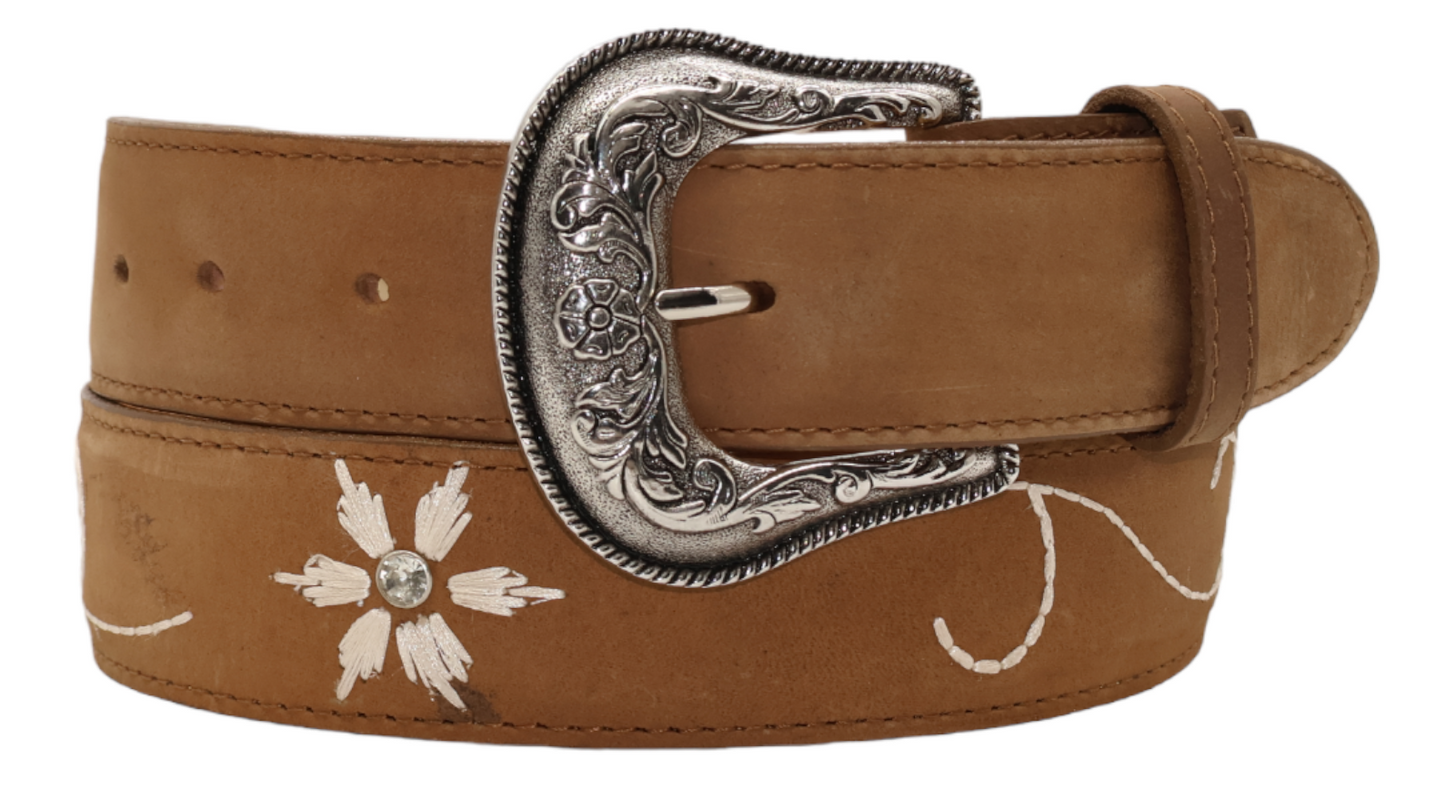 Silverton Flower Diamond All Leather Western Belt (Tobacco)