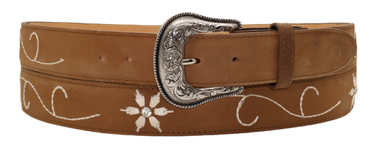 Silverton Flower Diamond All Leather Western Belt (Tobacco)