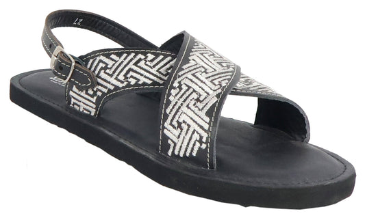 Silverton Hermes All Leather Cross Strap Sandals (Black)