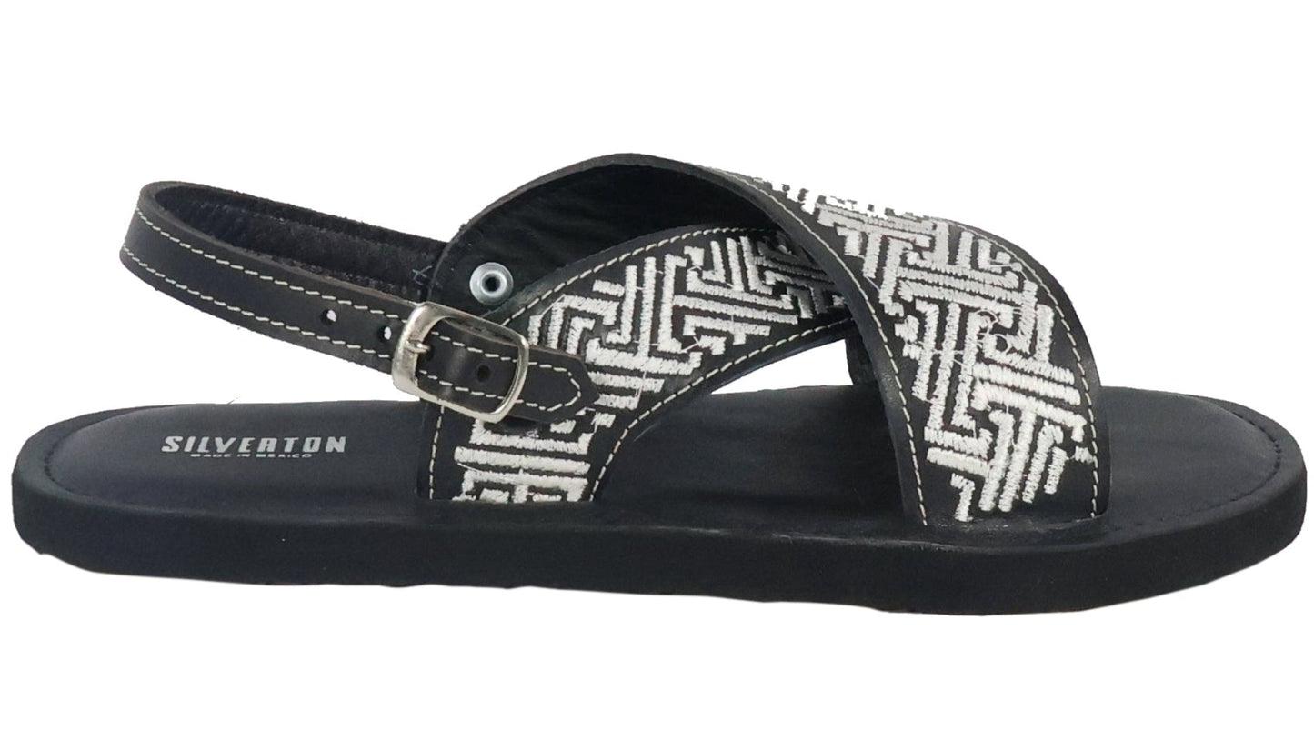 Silverton Hermes All Leather Cross Strap Sandals (Black)