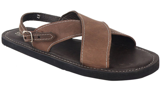 Silverton Diego All Leather Cross Strap Sandals (Brown)