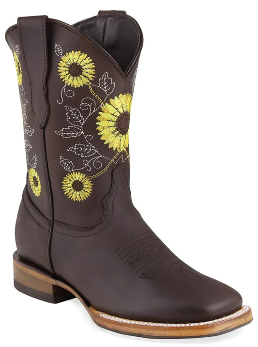 Silverton Sunflower All Leather Wide Square Toe Boots (Brown)
