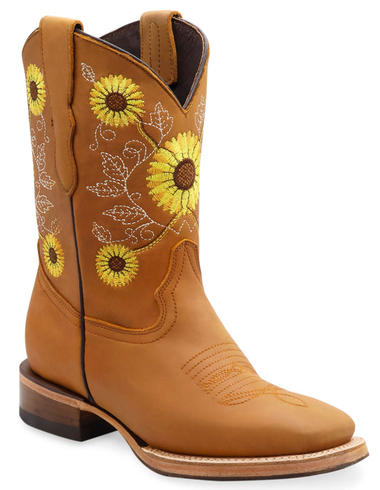 Silverton Sunflower All Leather Wide Square Toe Boots (Honey)