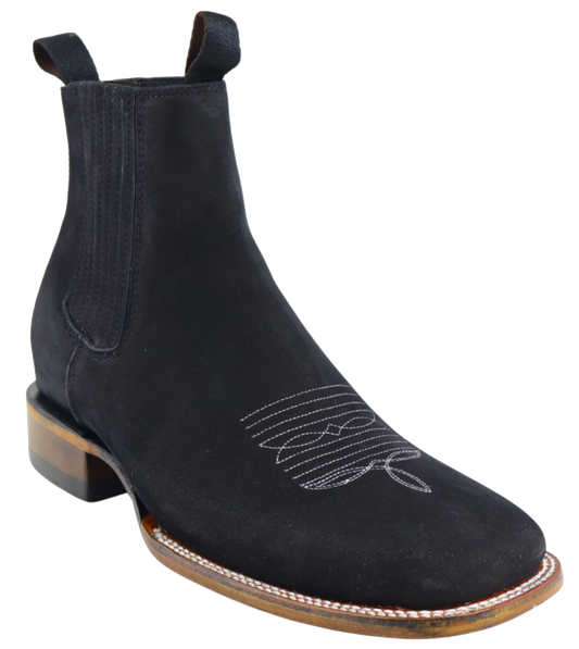 Silverton Tony Buck All Leather Wide Square Toe Short Boots (Black)