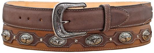 Silverton Longhorn Conchos All Leather Belt (Brown/Tobacco)
