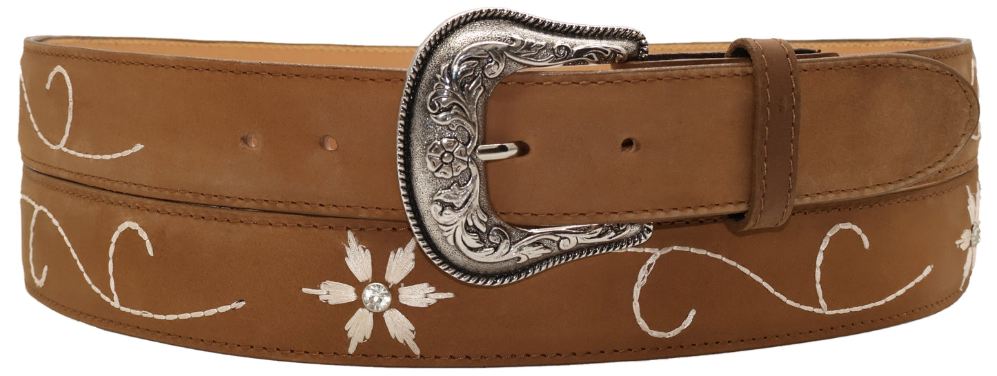 Silverton Kids Flower Dia All Leather Western Belt (Tobacco)