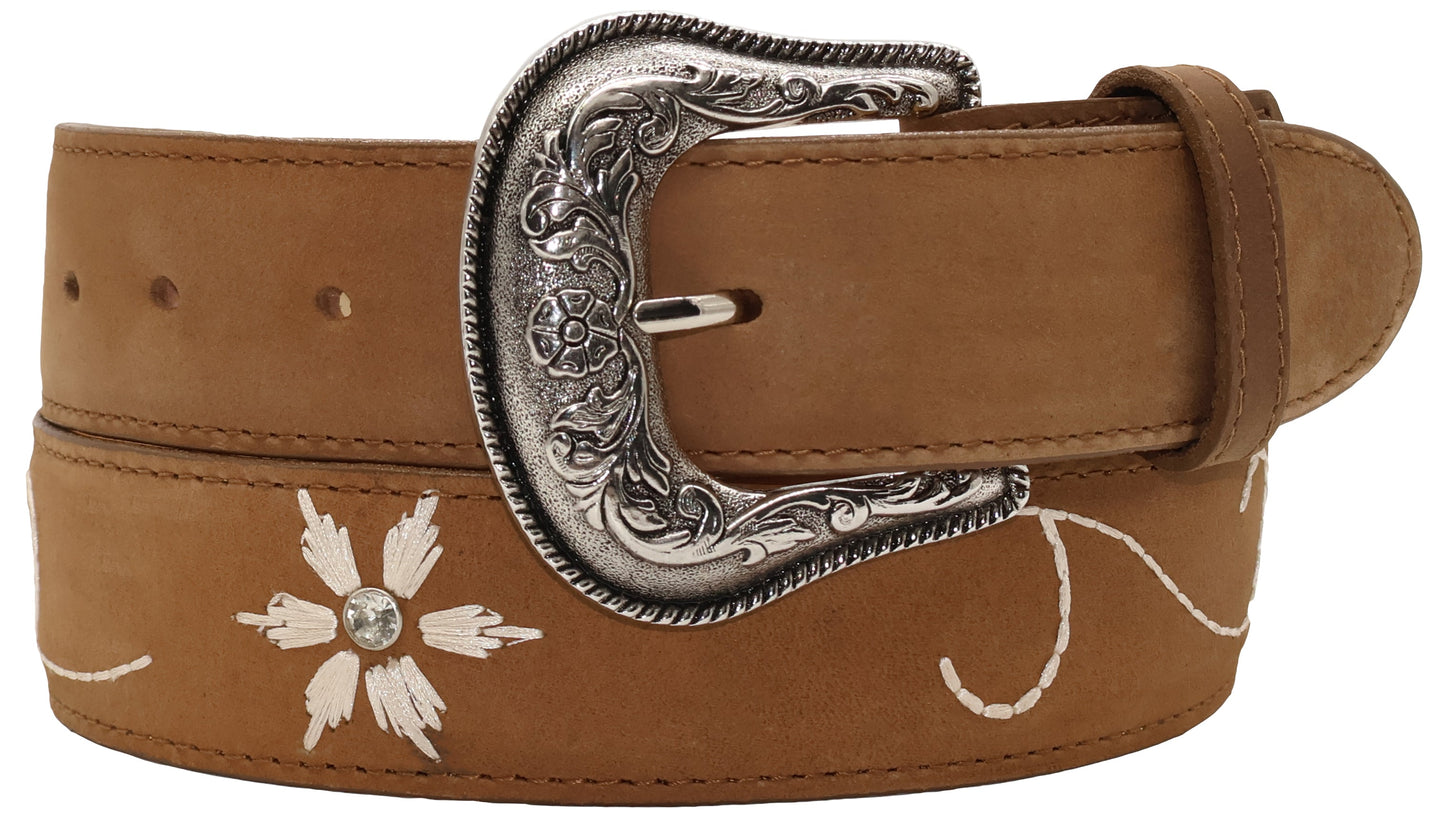 Silverton Kids Flower Dia All Leather Western Belt (Tobacco)