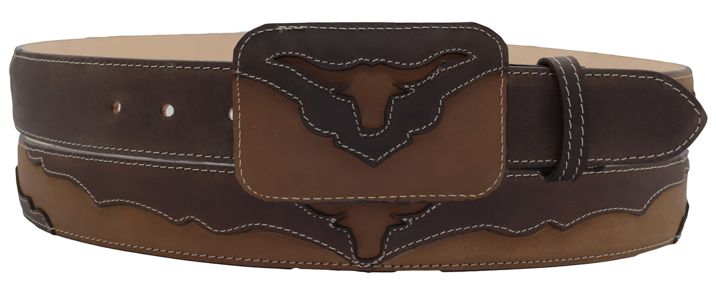 Silverton Longhorn Laser All Leather Belt (Brown/Tobacco)