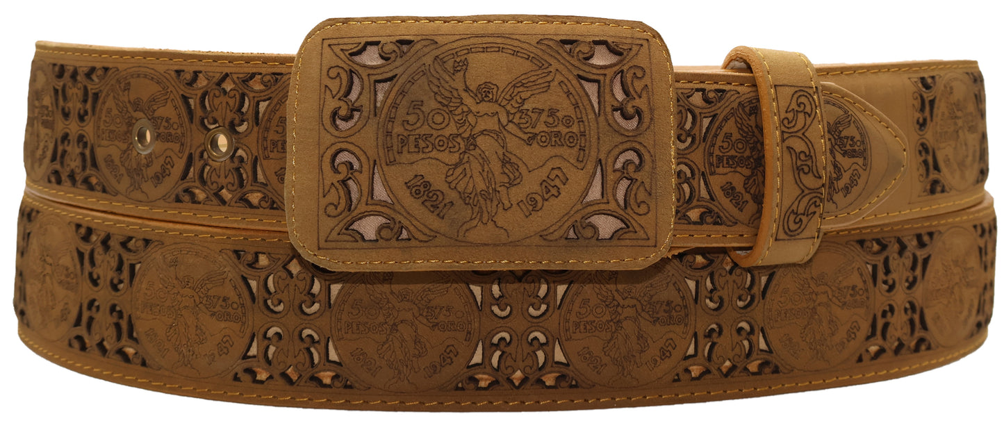 Silverton Laser Cut Centenario All Leather Belt (Honey)