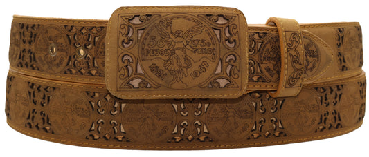 Silverton Laser Cut Centenario All Leather Belt (Honey)