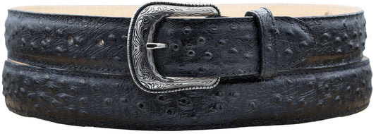 Silverton Ostrich Print All Leather Western Belt (Black)