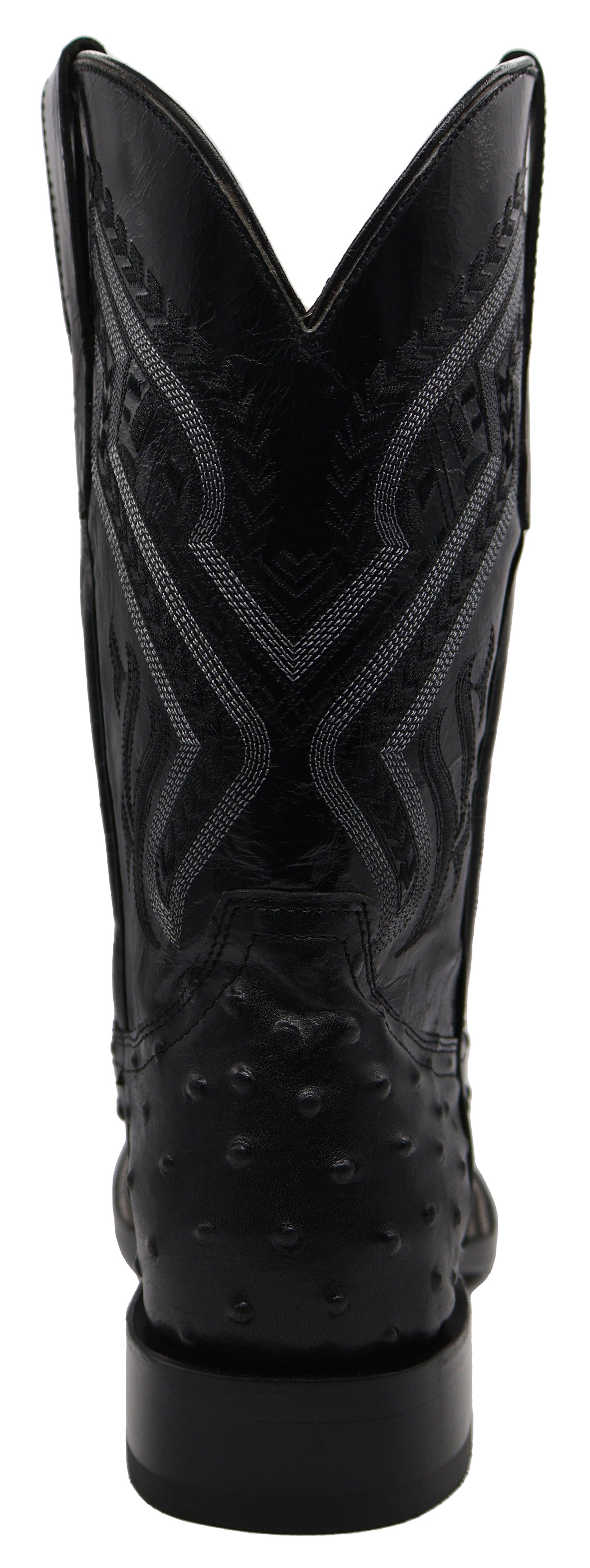 Silverton Ostrich Print All Leather Wide Square Toe Boots (Black)