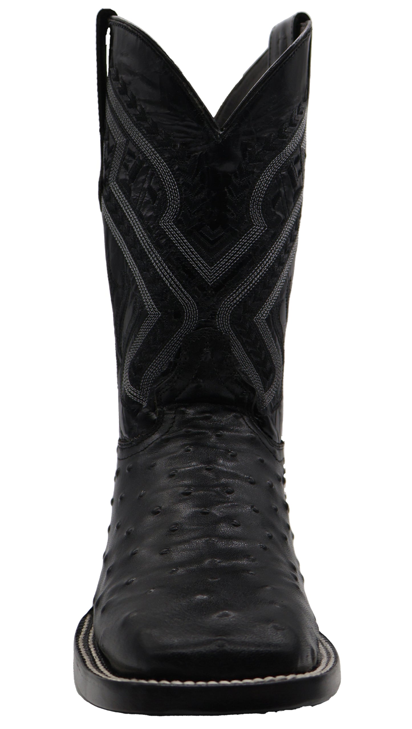 Silverton Ostrich Print All Leather Wide Square Toe Boots (Black)