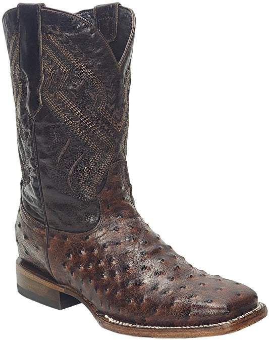 Silverton Ostrich Print All Leather Wide Square Toe Boots (Brown)