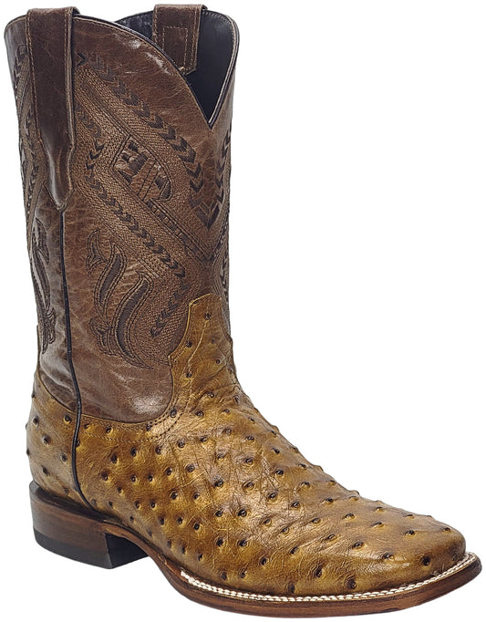 Silverton Ostrich Print All Leather Wide Square Toe Boots (Honey)