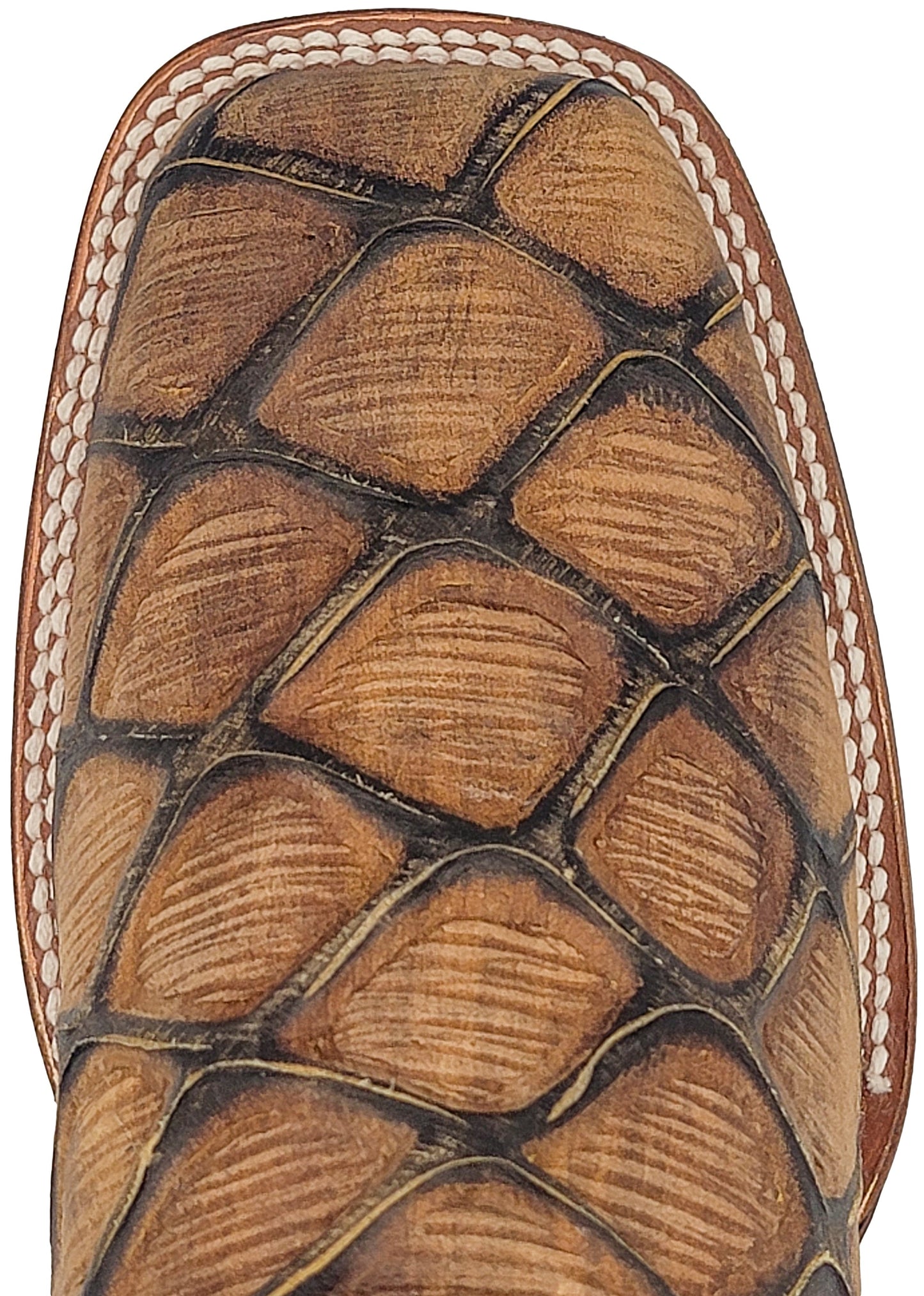 Silverton Pirarucu Mate Print Leather Wide Square Toe Boots (Honey)