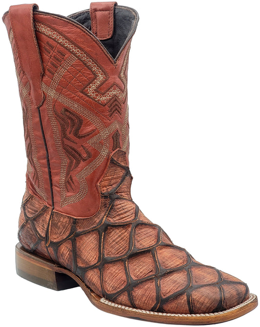 Silverton Pirarucu Mate Print Leather Wide Square Toe Boots (Shedron)