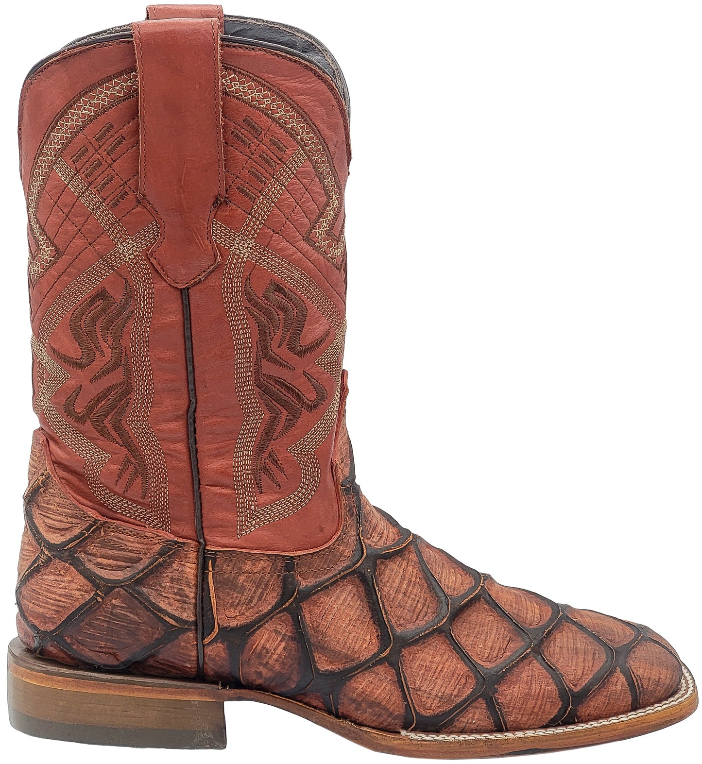 Silverton Pirarucu Mate Print Leather Wide Square Toe Boots (Shedron)