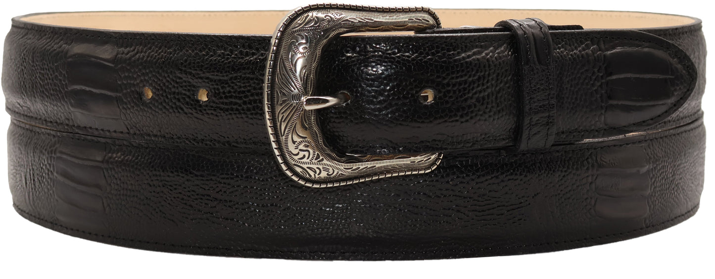 Silverton Ostrich Leg Print All Leather Western Belt (Black)