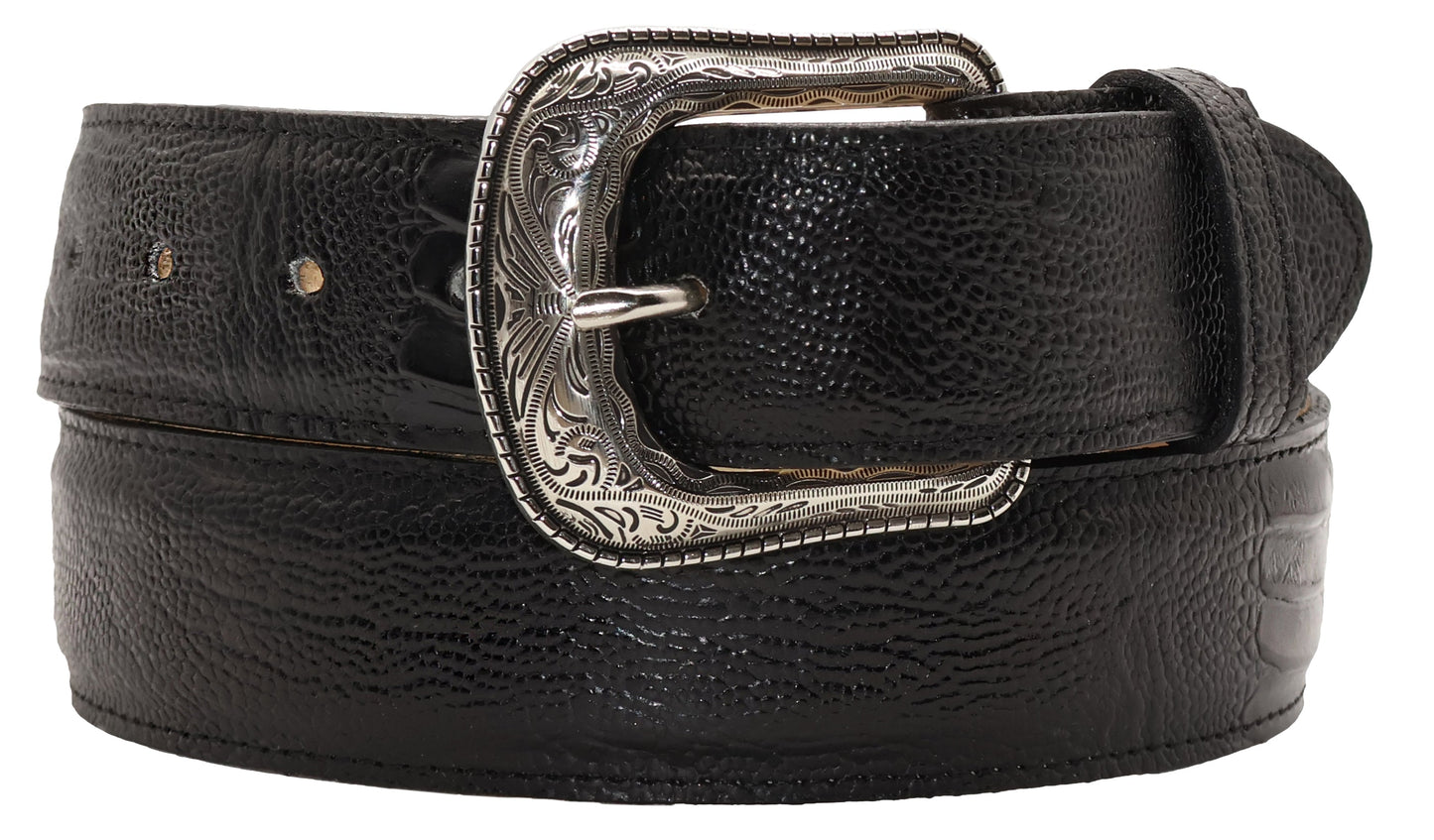 Silverton Ostrich Leg Print All Leather Western Belt (Black)