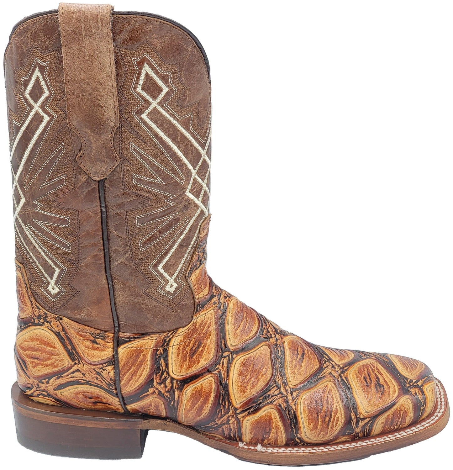 Silverton Pirarucu LG Print Leather Wide Square Toe Boots (Honey)