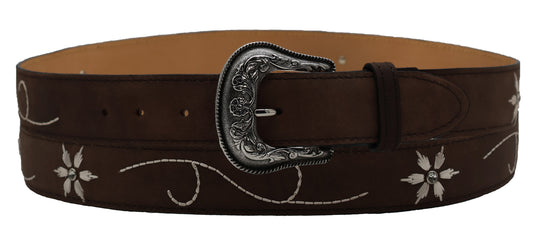 Silverton Flower Diamond All Leather Western Belt (Brown)