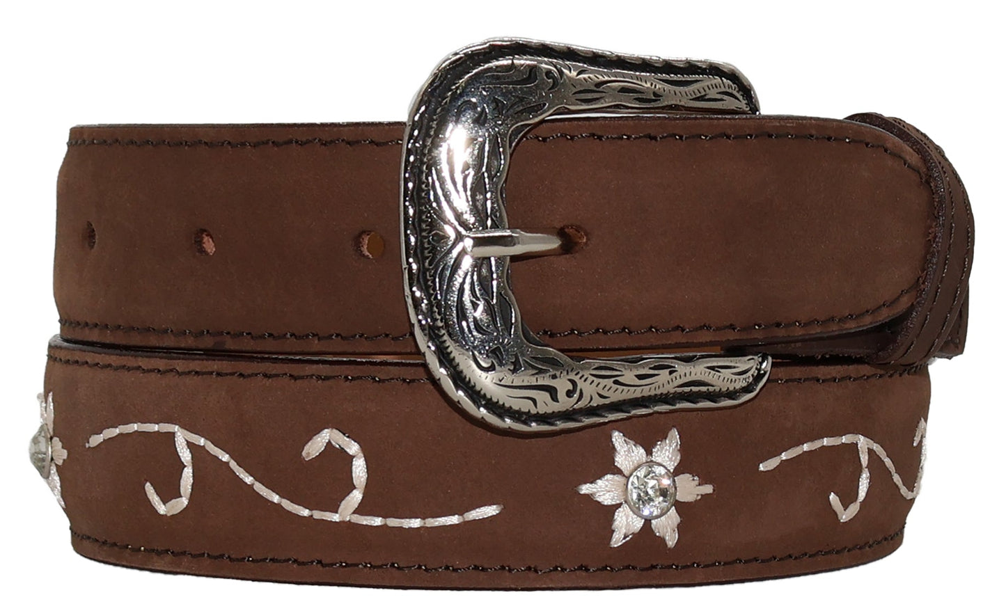 Silverton Kids Flower Dia All Leather Western Belt (Brown)