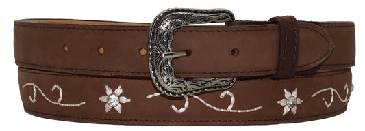 Silverton Kids Flower Dia All Leather Western Belt (Brown)
