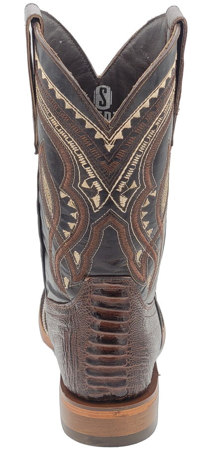 Silverton Ostrich Leg Print Leather Wide Square Toe Boots (Brown)