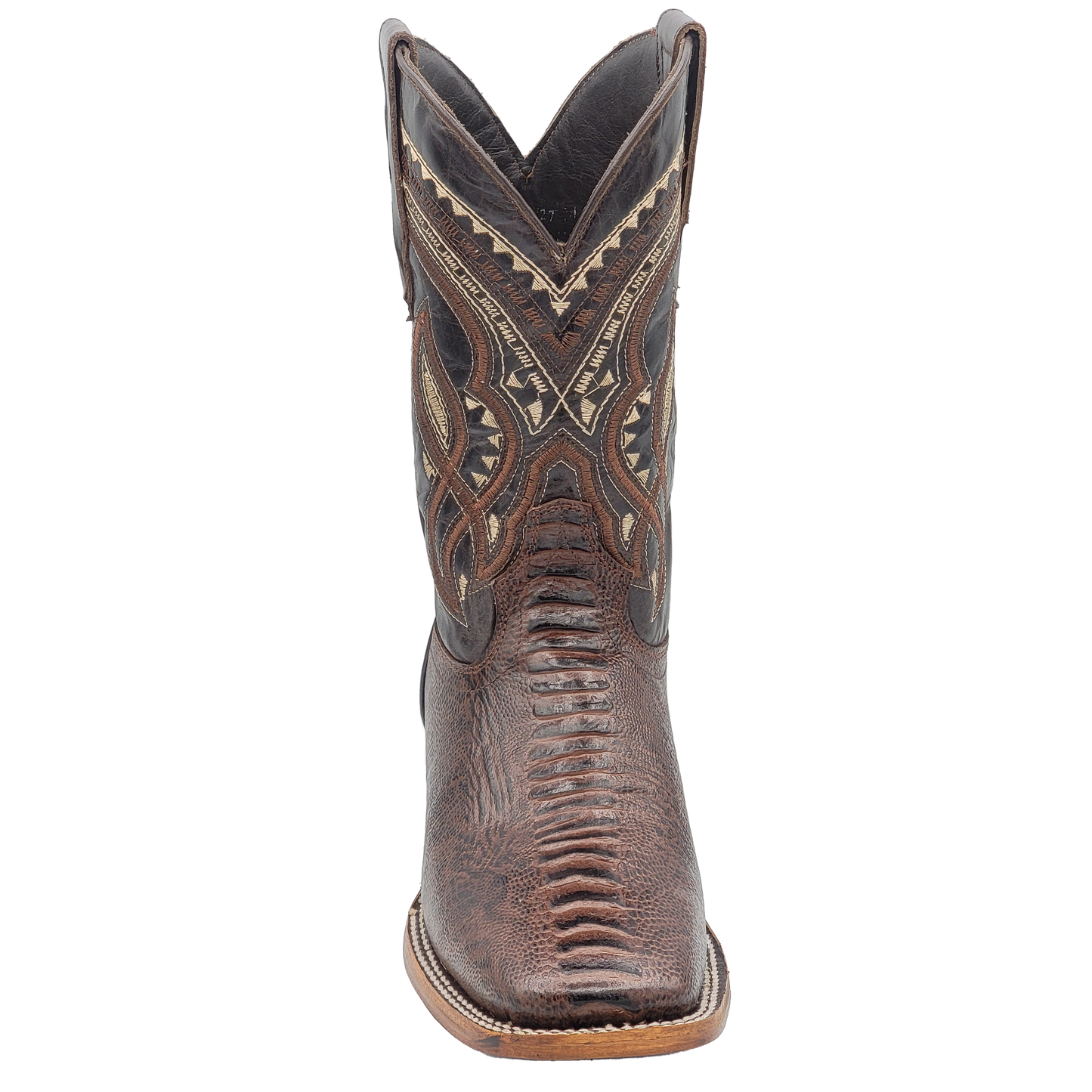 Silverton Ostrich Leg Print Leather Wide Square Toe Boots (Brown)