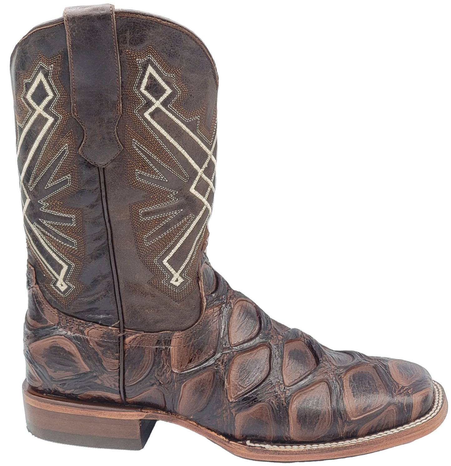 Silverton Pirarucu LG Print Leather Wide Square Toe Boots (Brown)