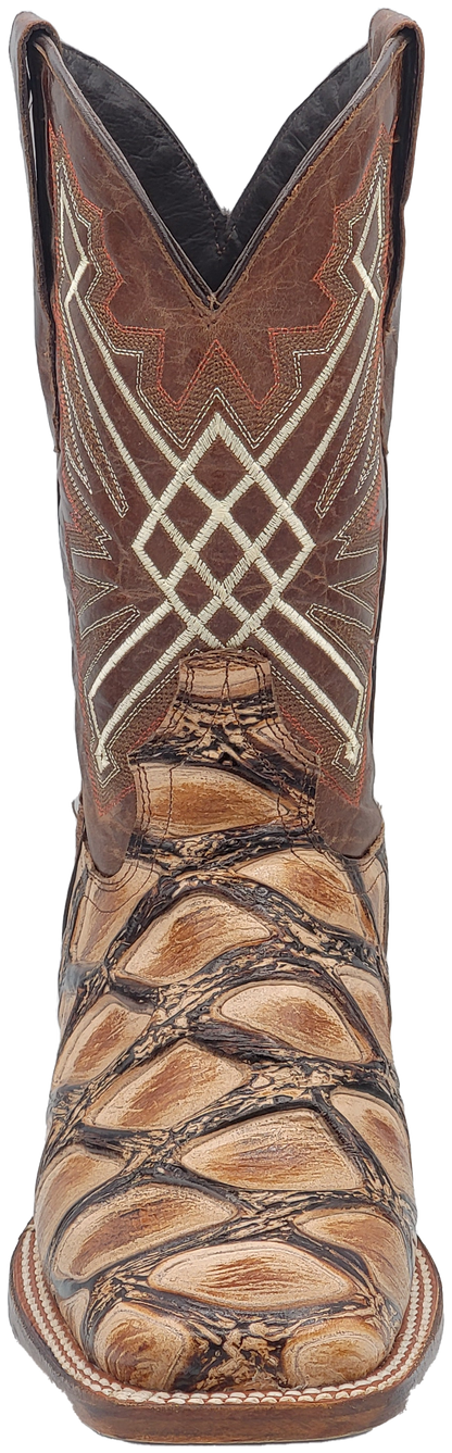Silverton Pirarucu LG Print Leather Wide Square Toe Boots (Beige)