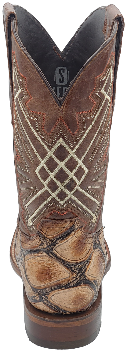 Silverton Pirarucu LG Print Leather Wide Square Toe Boots (Beige)