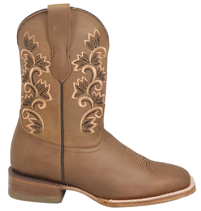 Silverton Amanda All Leather Wide Square Toe Boots (Tobacco)