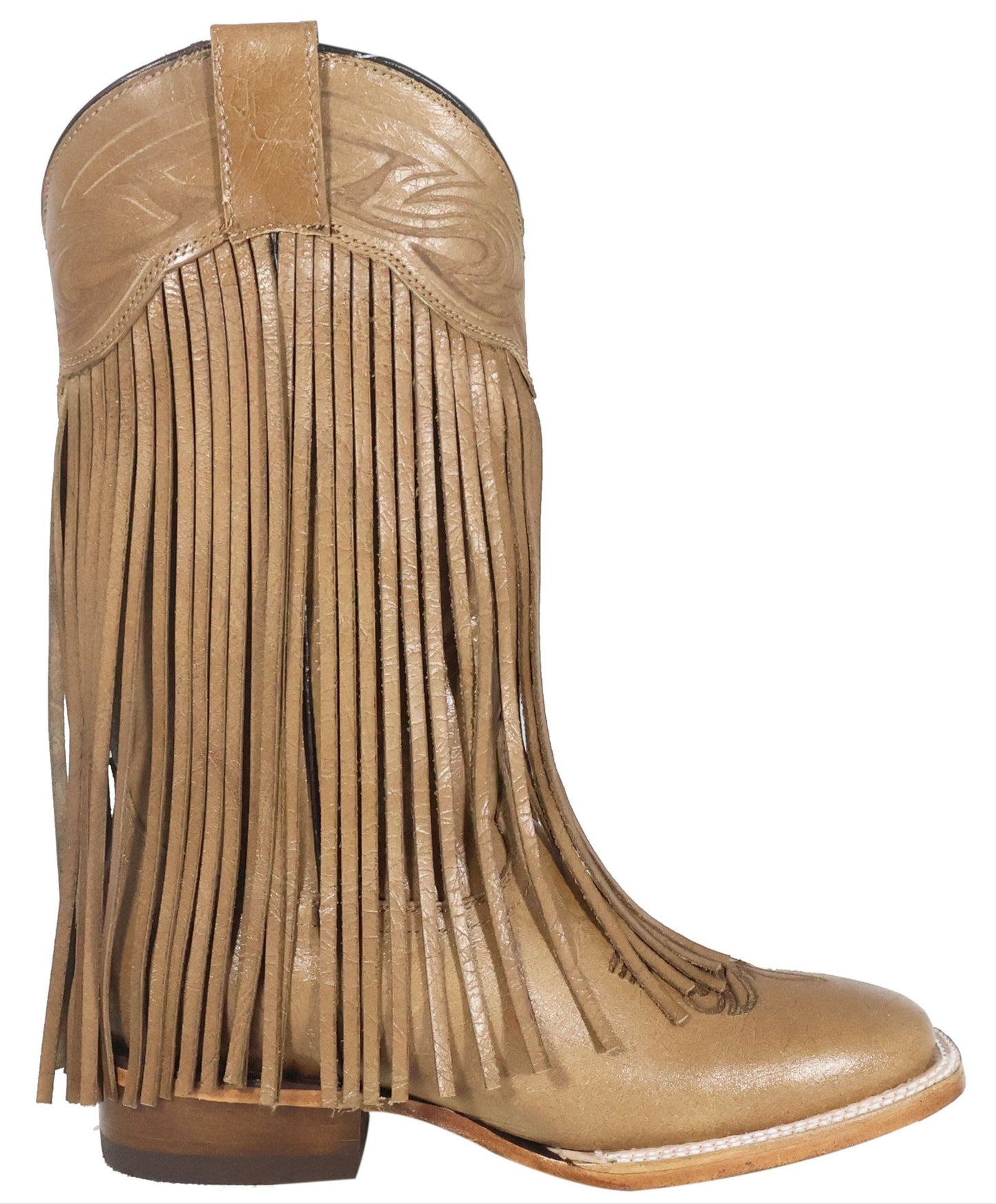 Silverton Chloe Fringe All Leather Wide Square Toe Boots (Beige)